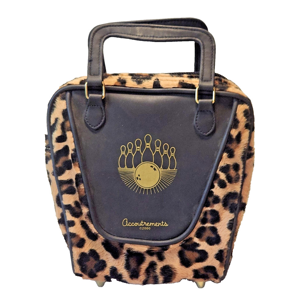 Accoutrements Retro Mini Bowling Bag Purse Handbag Tote Leopard Print Faux Fur